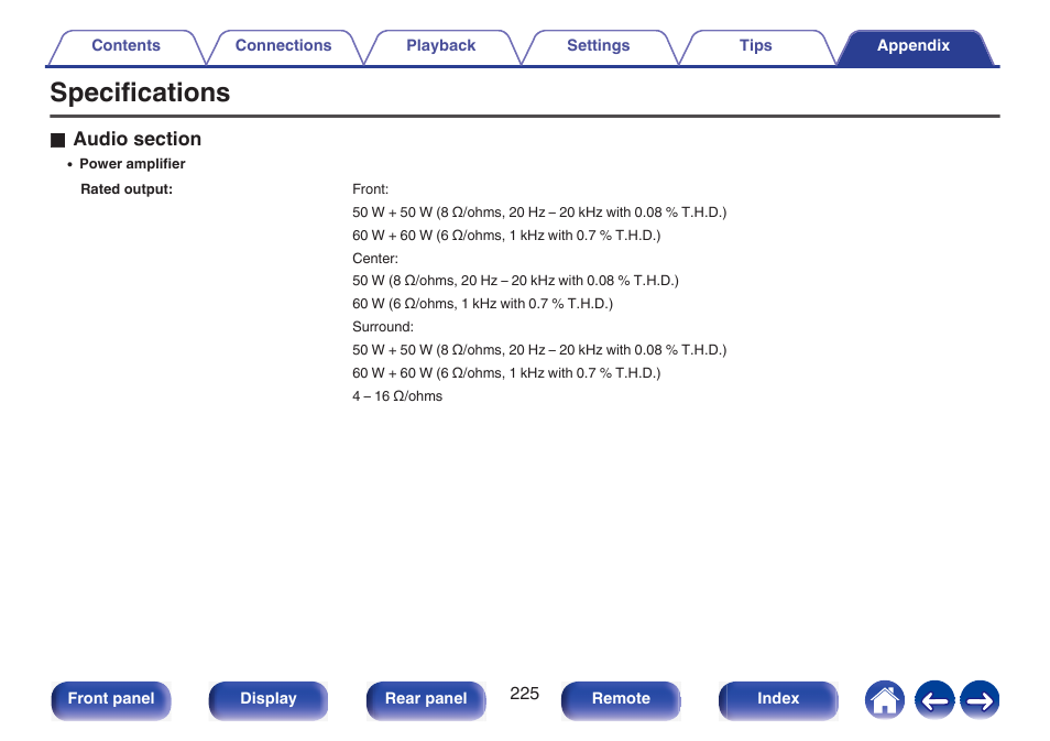 Specifications | Marantz NR1510 5.2-Channel Network A/V Receiver User Manual | Page 225 / 244
