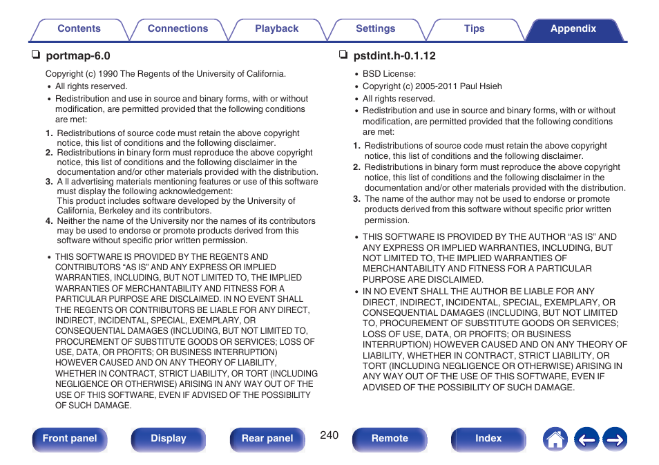 Nportmap-6.0, Npstdint.h-0.1.12 | Marantz NR1510 5.2-Channel Network A/V Receiver User Manual | Page 240 / 244