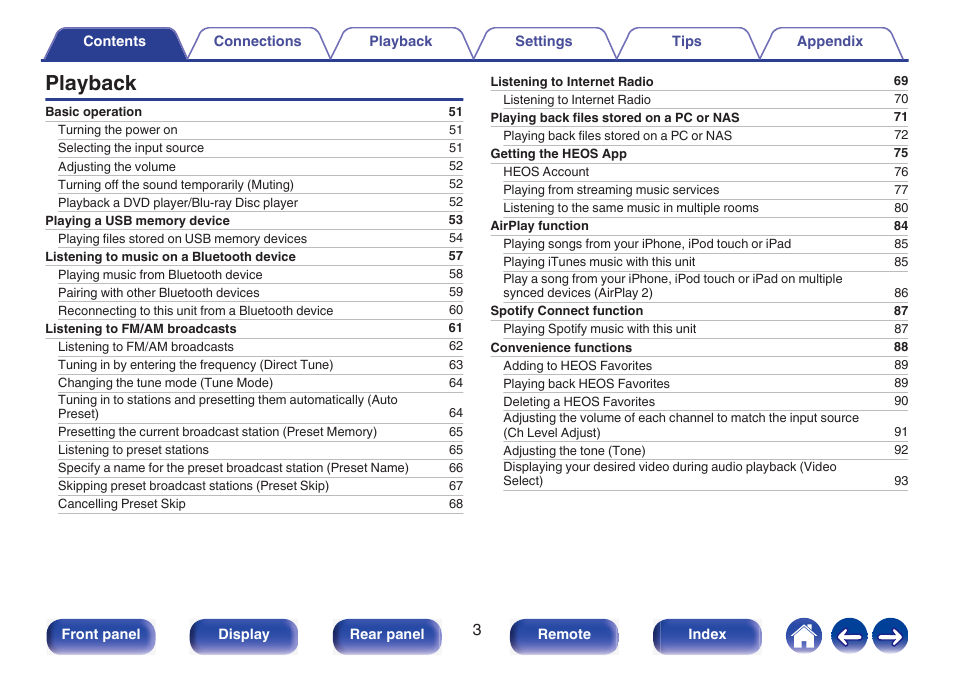 Playback | Marantz NR1510 5.2-Channel Network A/V Receiver User Manual | Page 3 / 244