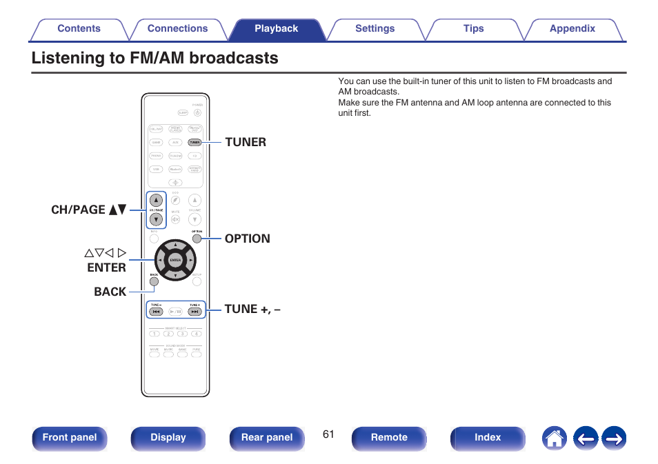 Listening to fm/am broadcasts, P. 61)) | Marantz NR1510 5.2-Channel Network A/V Receiver User Manual | Page 61 / 244