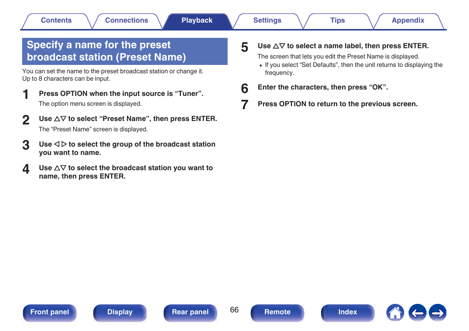 Name), P. 66) | Marantz NR1510 5.2-Channel Network A/V Receiver User Manual | Page 66 / 244