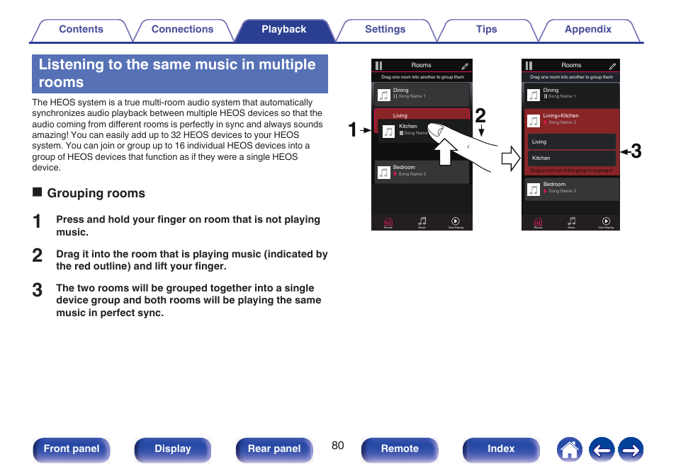 Listening to the same music in multiple rooms, Ogrouping rooms | Marantz NR1510 5.2-Channel Network A/V Receiver User Manual | Page 80 / 244