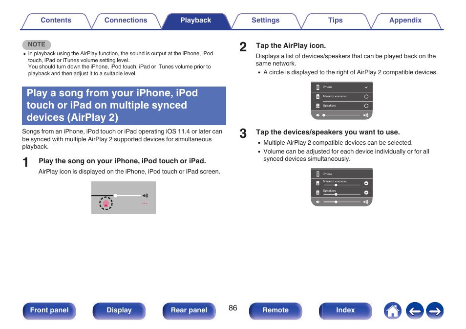 Synced devices (airplay 2) | Marantz NR1510 5.2-Channel Network A/V Receiver User Manual | Page 86 / 244