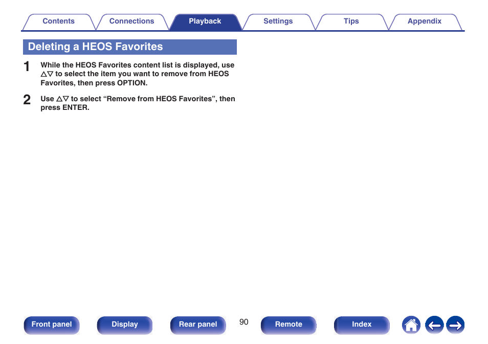 Deleting a heos favorites | Marantz NR1510 5.2-Channel Network A/V Receiver User Manual | Page 90 / 244