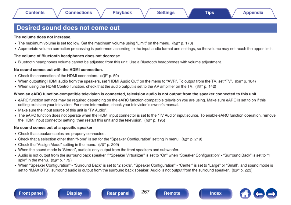 Desired sound does not come out | Marantz CINEMA 50 9.4-Channel Network A/V Receiver (Black) User Manual | Page 267 / 326