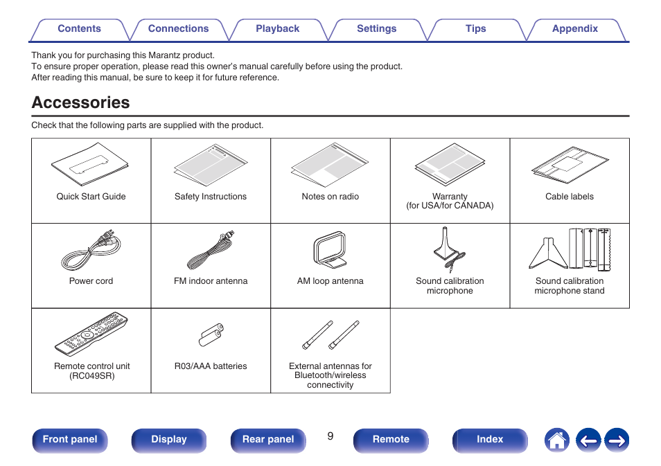 Accessories | Marantz CINEMA 50 9.4-Channel Network A/V Receiver (Black) User Manual | Page 9 / 326