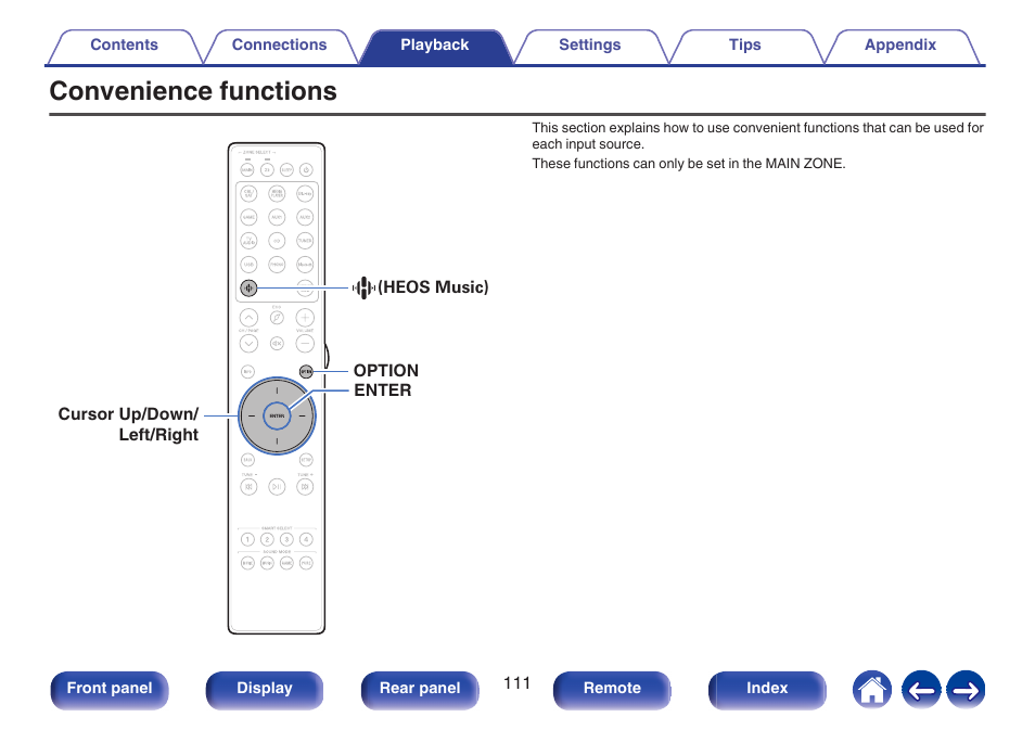 Convenience functions | Marantz CINEMA 70s 7.2-Channel Network A/V Receiver User Manual | Page 111 / 284