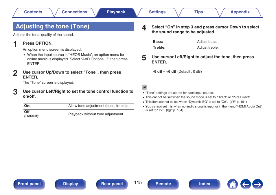 Adjusting the tone (tone), P. 115) | Marantz CINEMA 70s 7.2-Channel Network A/V Receiver User Manual | Page 115 / 284