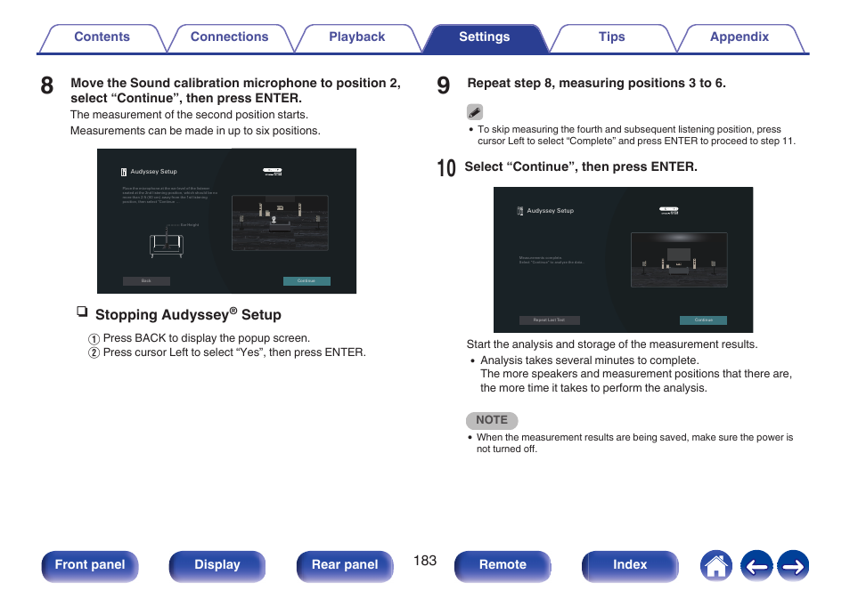 Nstopping audyssey, Setup | Marantz CINEMA 70s 7.2-Channel Network A/V Receiver User Manual | Page 183 / 284