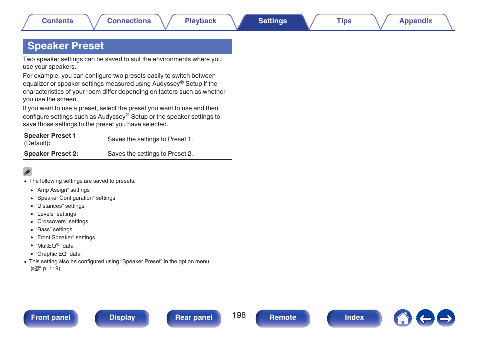 Speaker preset, Function, P. 198) | Marantz CINEMA 70s 7.2-Channel Network A/V Receiver User Manual | Page 198 / 284