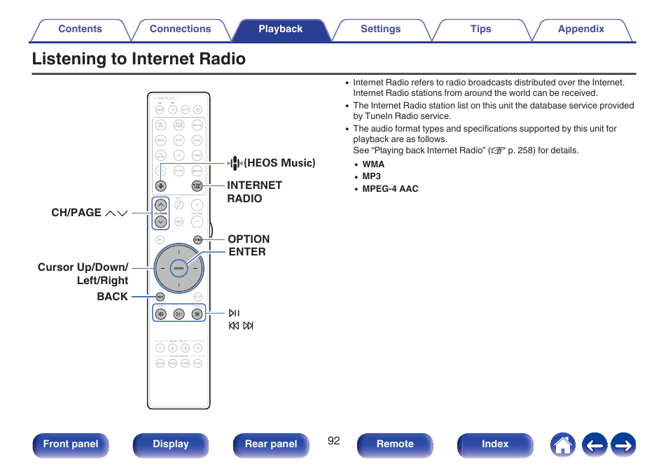 Listening to internet radio, Radio, P. 92) | Marantz CINEMA 70s 7.2-Channel Network A/V Receiver User Manual | Page 92 / 284