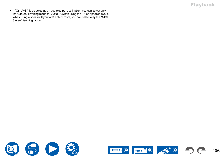 Playback | Onkyo TX-NR7100 9.2-Channel THX-Certified Network AV Receiver User Manual | Page 106 / 191