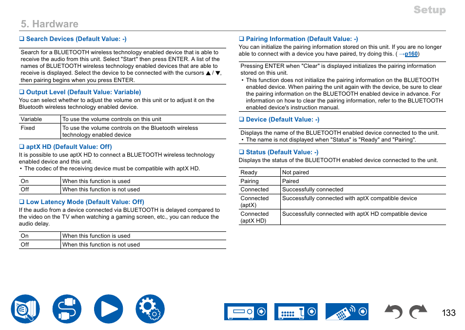 Setup, Setup 5. hardware | Onkyo TX-NR7100 9.2-Channel THX-Certified Network AV Receiver User Manual | Page 133 / 191