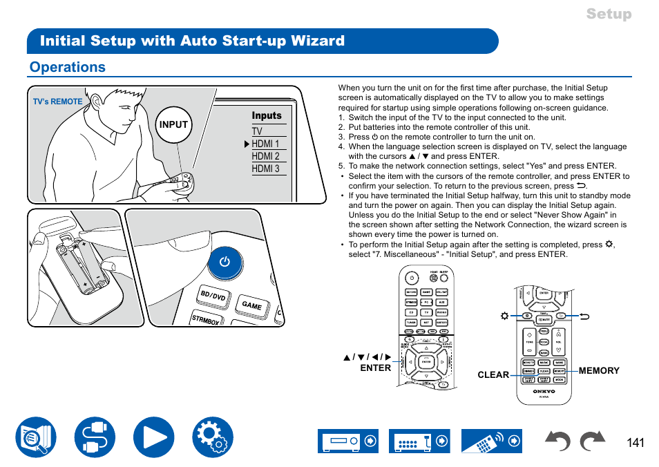 Initial setup with auto start-up wizard, Operations, Operations 141 | P141 | Onkyo TX-NR7100 9.2-Channel THX-Certified Network AV Receiver User Manual | Page 141 / 191