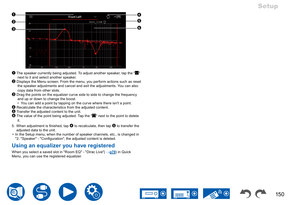 Setup, Using an equalizer you have registered | Onkyo TX-NR7100 9.2-Channel THX-Certified Network AV Receiver User Manual | Page 150 / 191