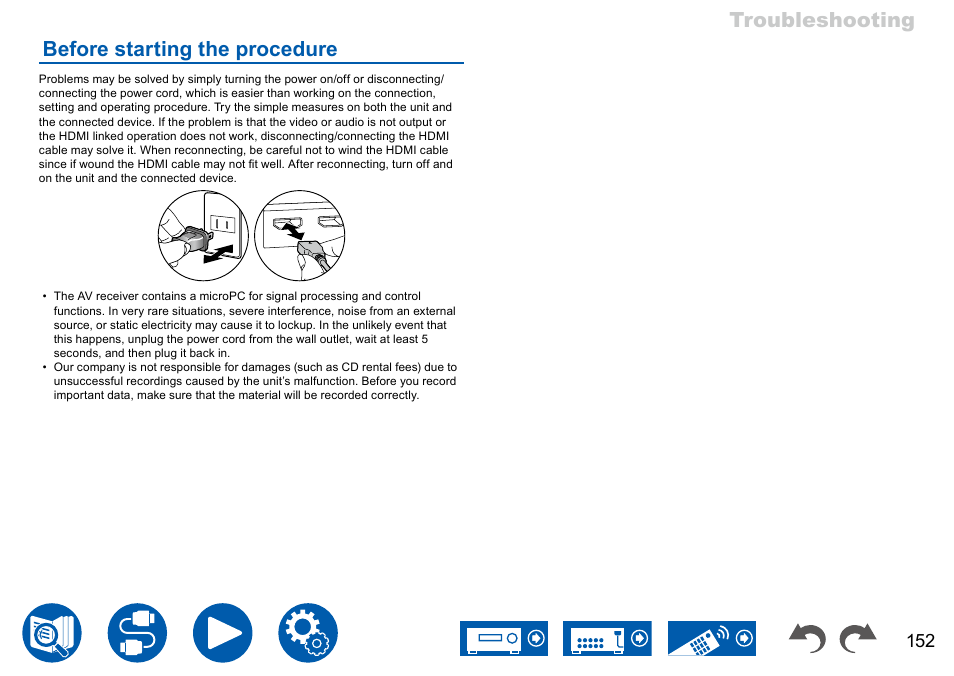 Before starting the procedure, Troubleshooting before starting the procedure | Onkyo TX-NR7100 9.2-Channel THX-Certified Network AV Receiver User Manual | Page 152 / 191