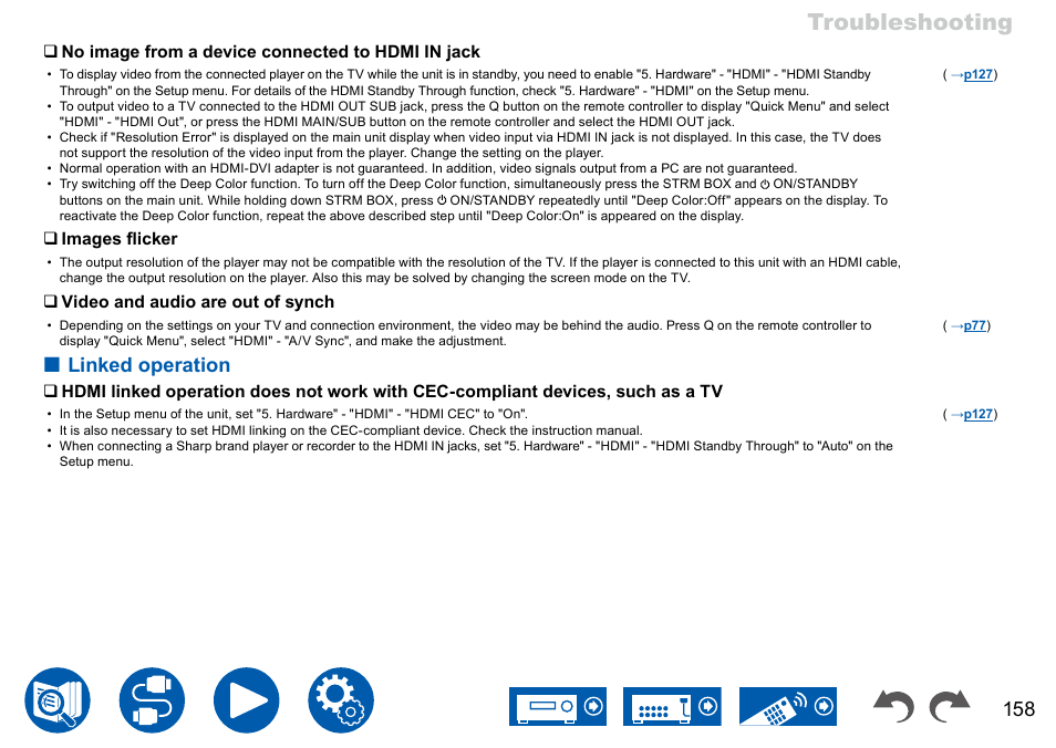 Linked operation, Troubleshooting | Onkyo TX-NR7100 9.2-Channel THX-Certified Network AV Receiver User Manual | Page 158 / 191