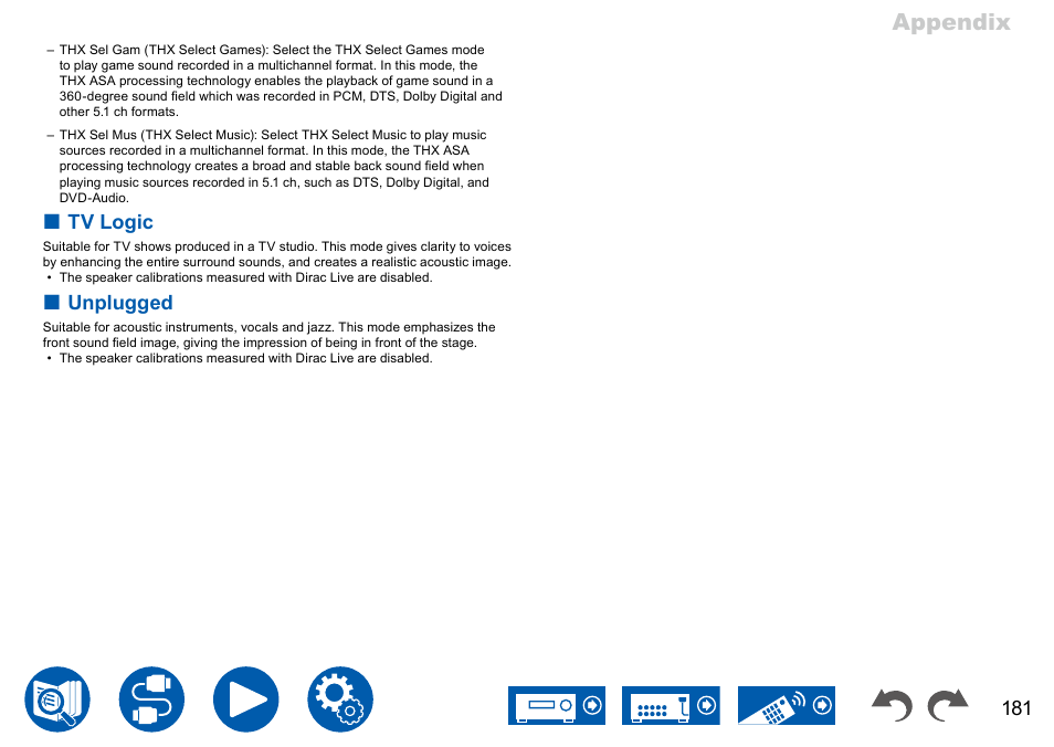 Appendix, Tv logic, Unplugged | Onkyo TX-NR7100 9.2-Channel THX-Certified Network AV Receiver User Manual | Page 181 / 191