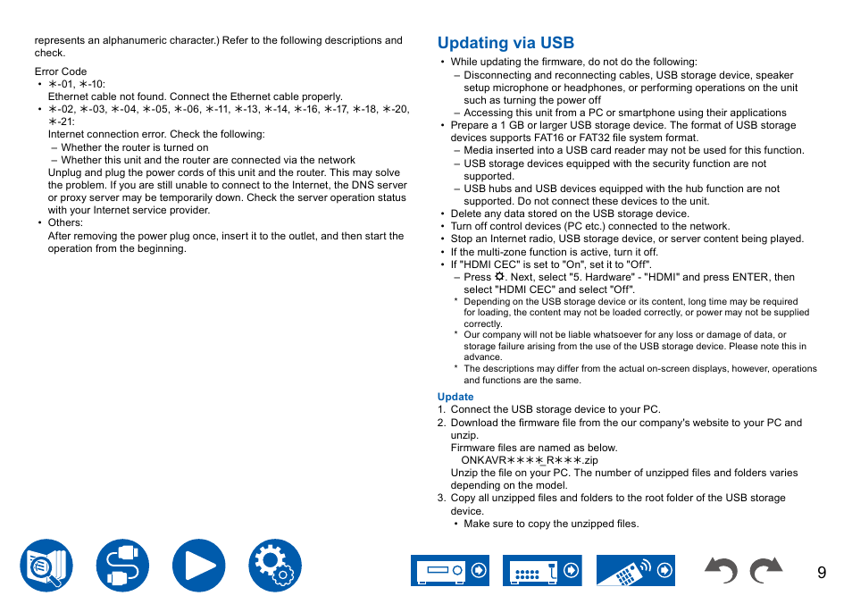 Updating via usb | Onkyo TX-NR7100 9.2-Channel THX-Certified Network AV Receiver User Manual | Page 9 / 191