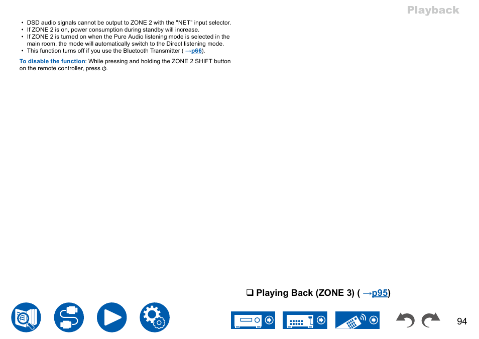 Playback, Playing back (zone 3 ) ( → p95 ) | Onkyo TX-NR7100 9.2-Channel THX-Certified Network AV Receiver User Manual | Page 94 / 191