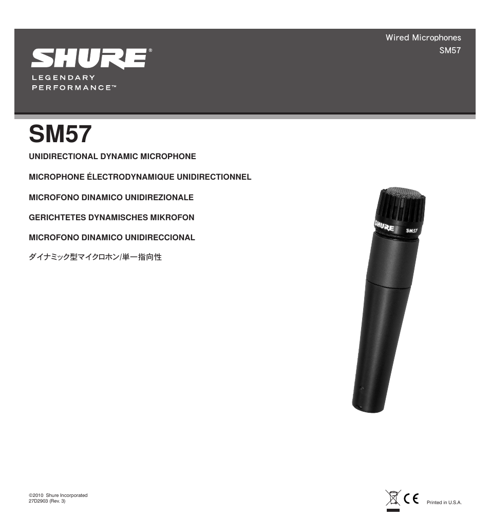 Shure SM57-LC Dynamic Instrument Microphone User Manual | 15 pages