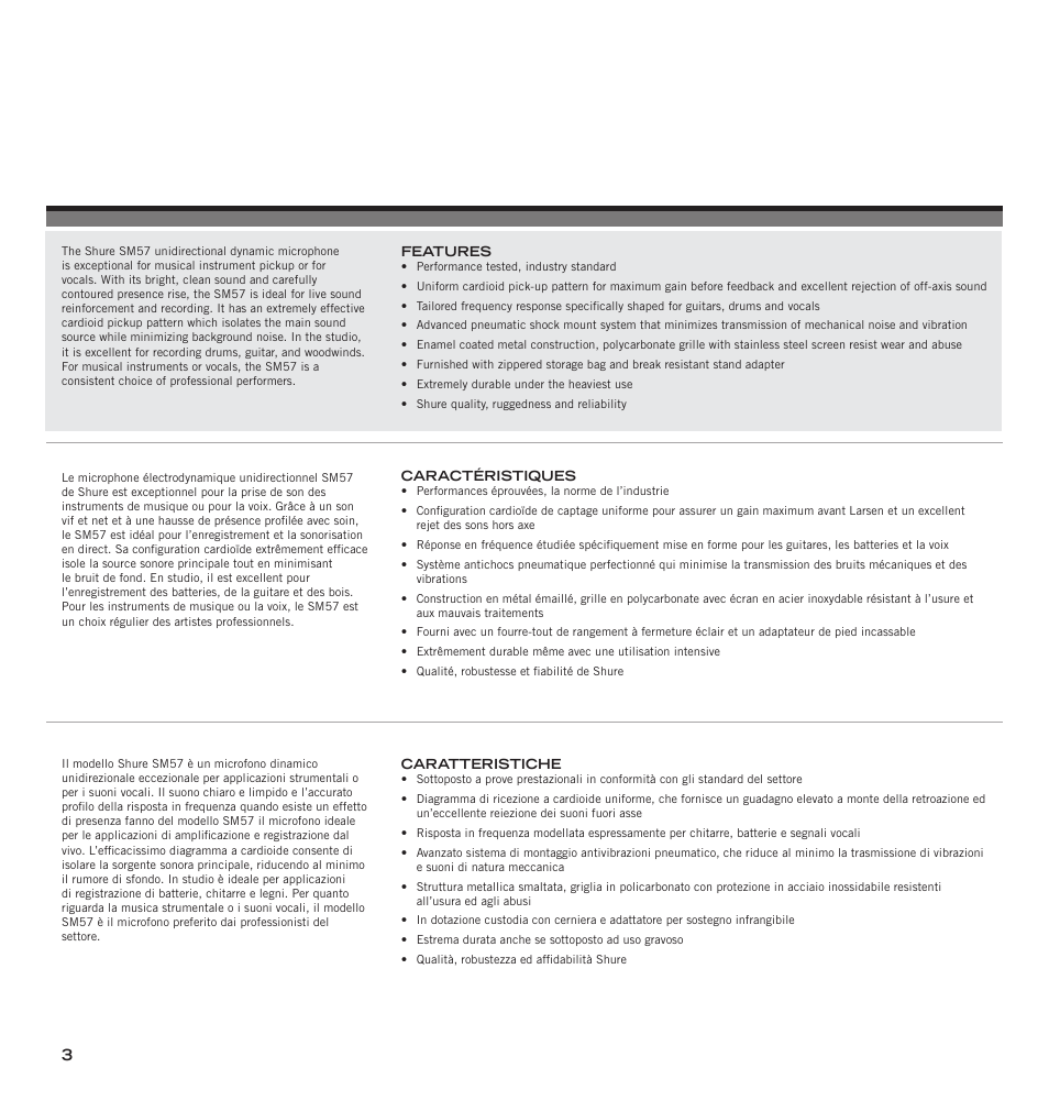 Shure SM57-LC Dynamic Instrument Microphone User Manual | Page 2 / 15