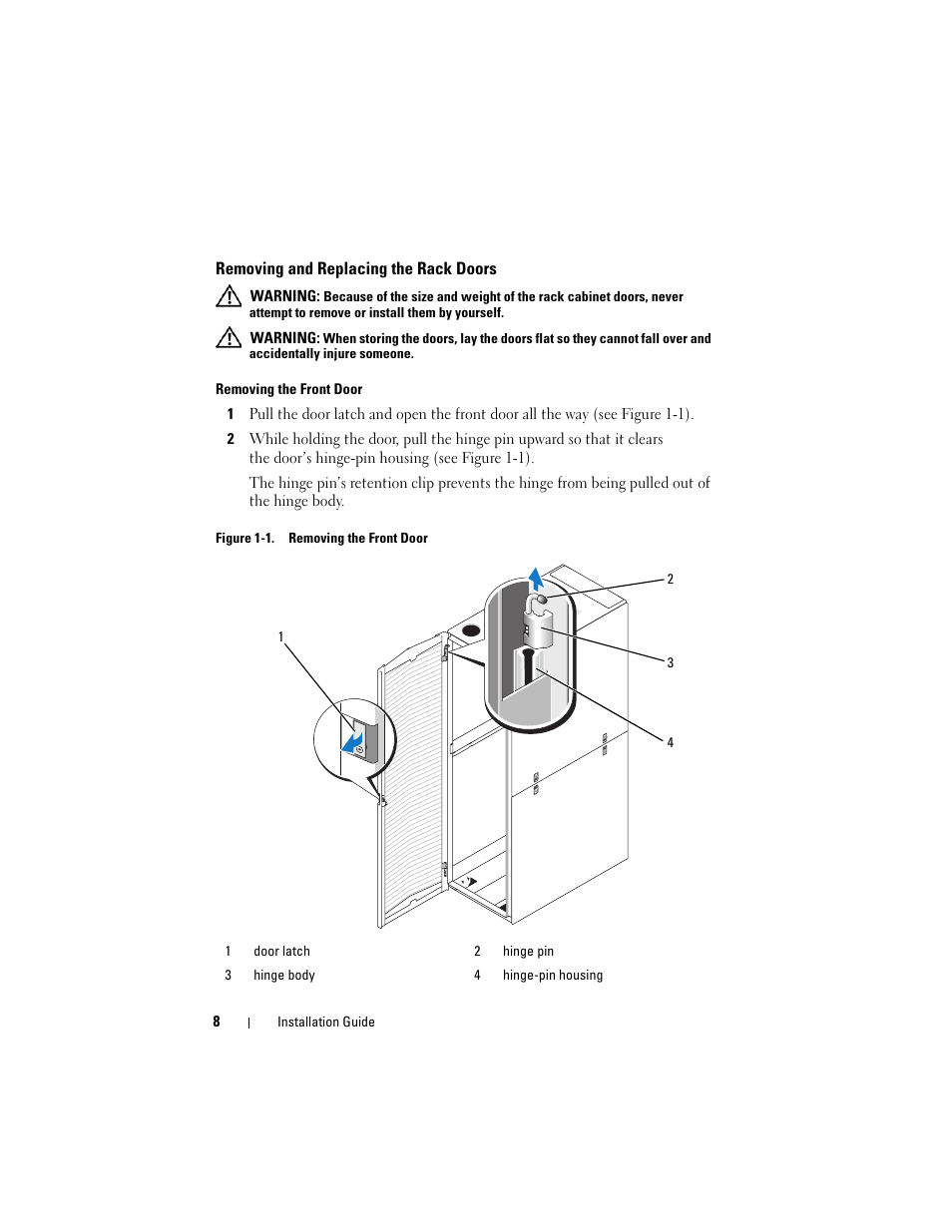 Removing and replacing the rack doors | Dell PowerEdge 4220 User Manual | Page 10 / 190