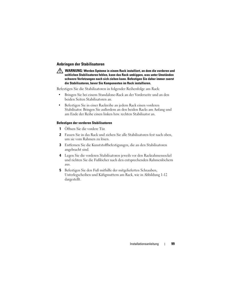 Anbringen der stabilisatoren | Dell PowerEdge 4220 User Manual | Page 101 / 190