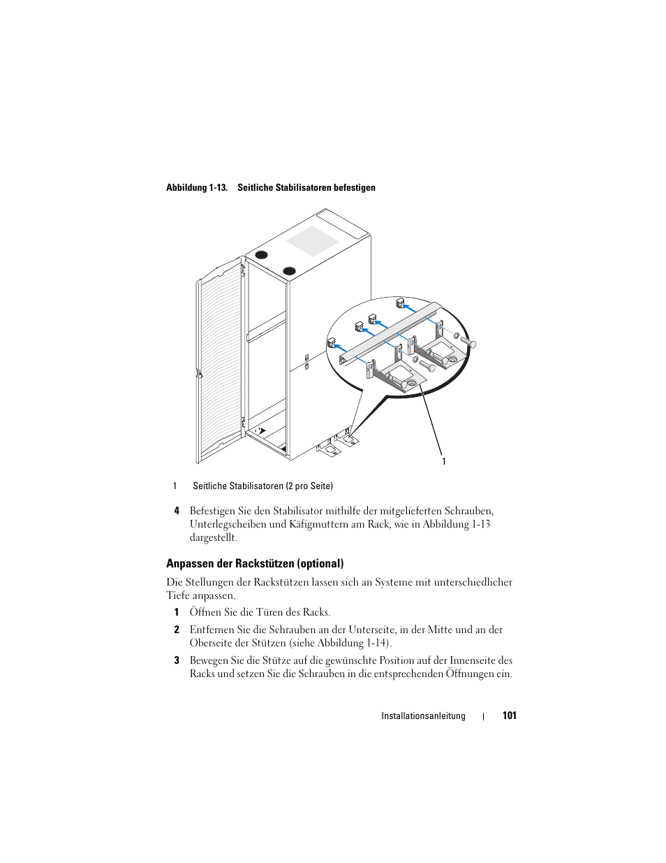 Anpassen der rackstützen (optional) | Dell PowerEdge 4220 User Manual | Page 103 / 190