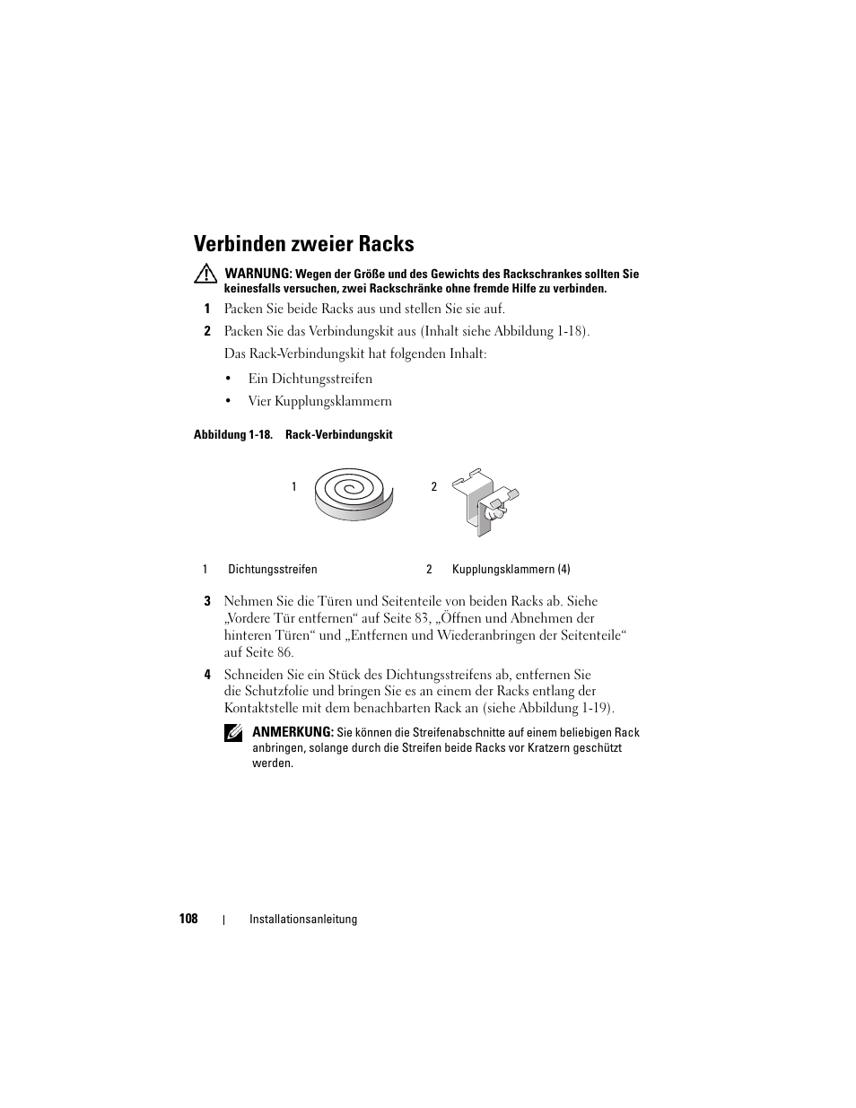 Verbinden zweier racks | Dell PowerEdge 4220 User Manual | Page 110 / 190
