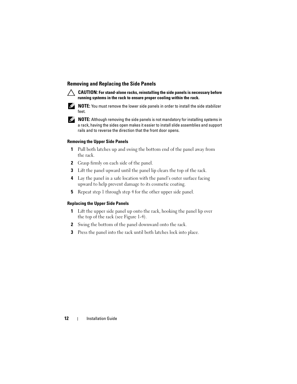 Removing and replacing the side panels | Dell PowerEdge 4220 User Manual | Page 14 / 190