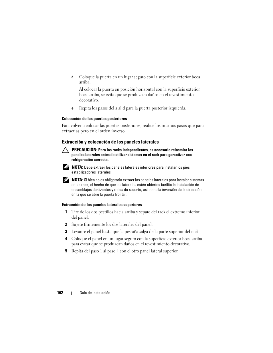 Extracción y colocación de los paneles laterales | Dell PowerEdge 4220 User Manual | Page 164 / 190