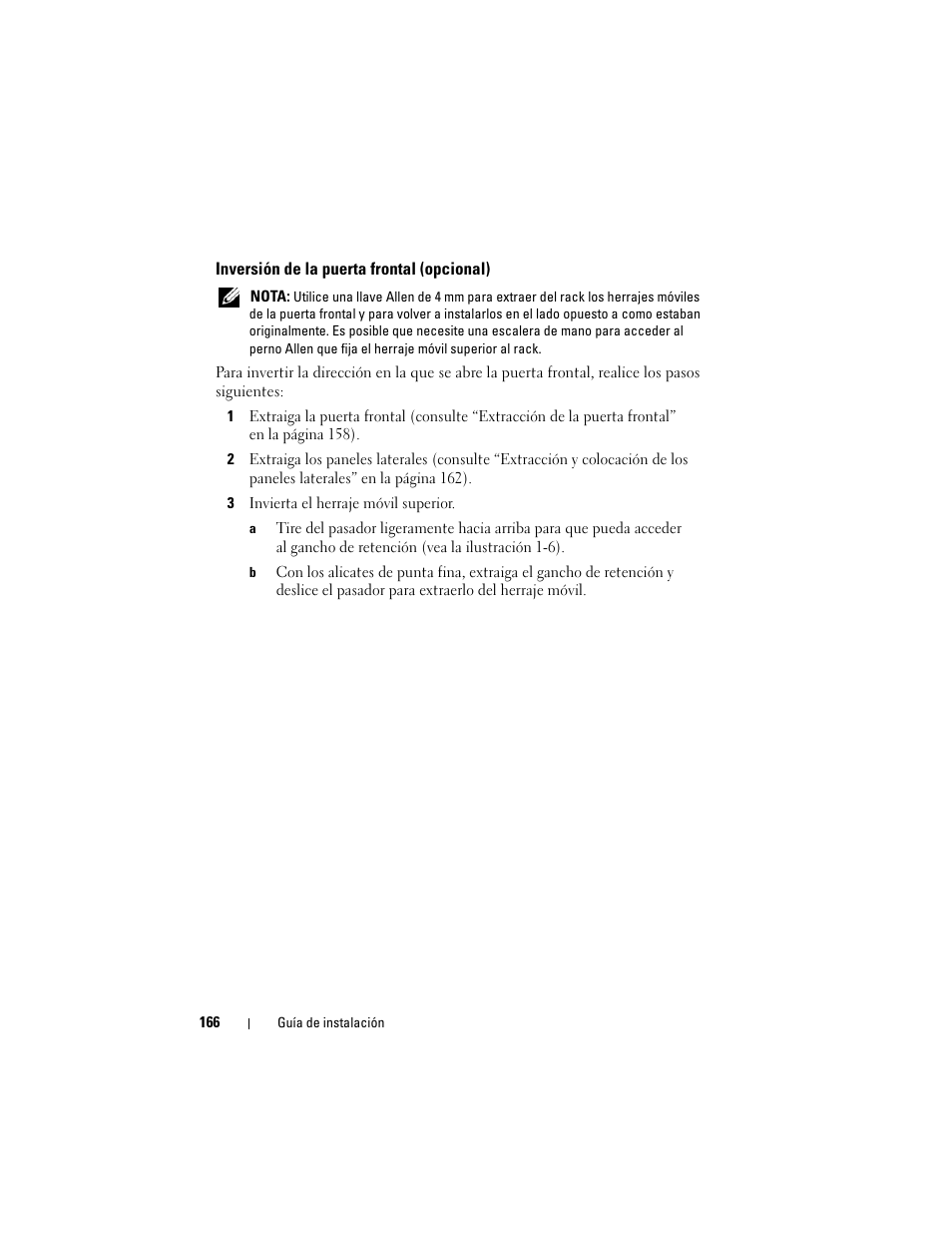 Inversión de la puerta frontal (opcional) | Dell PowerEdge 4220 User Manual | Page 168 / 190