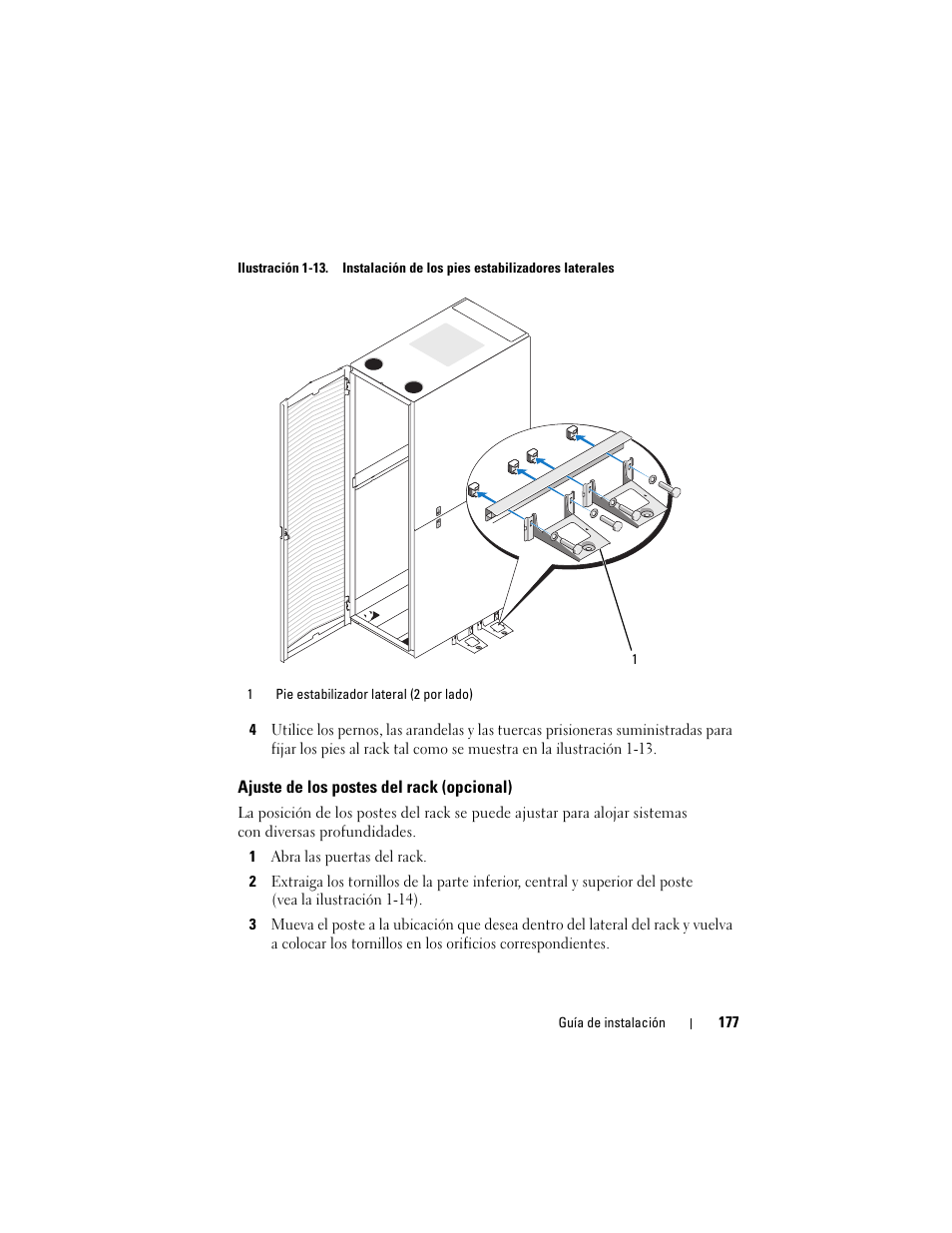 Ajuste de los postes del rack (opcional) | Dell PowerEdge 4220 User Manual | Page 179 / 190