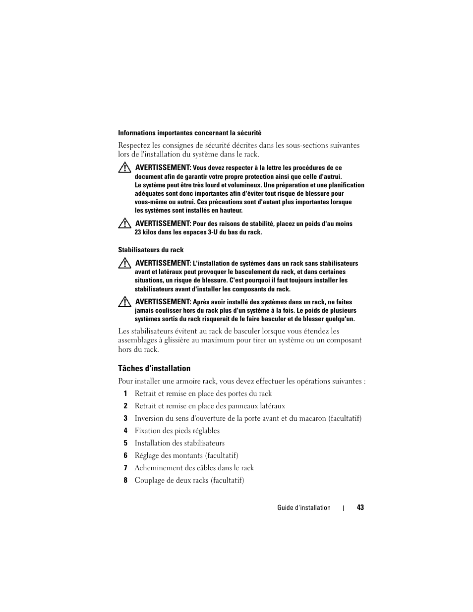 Tâches d'installation | Dell PowerEdge 4220 User Manual | Page 45 / 190
