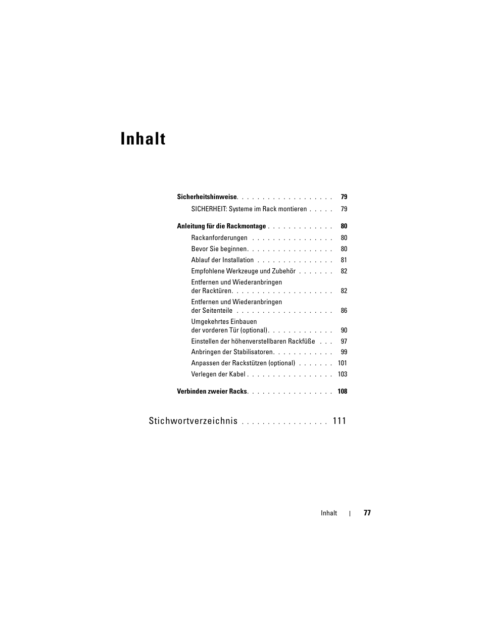 Inhalt, Stichwortverzeichnis | Dell PowerEdge 4220 User Manual | Page 79 / 190
