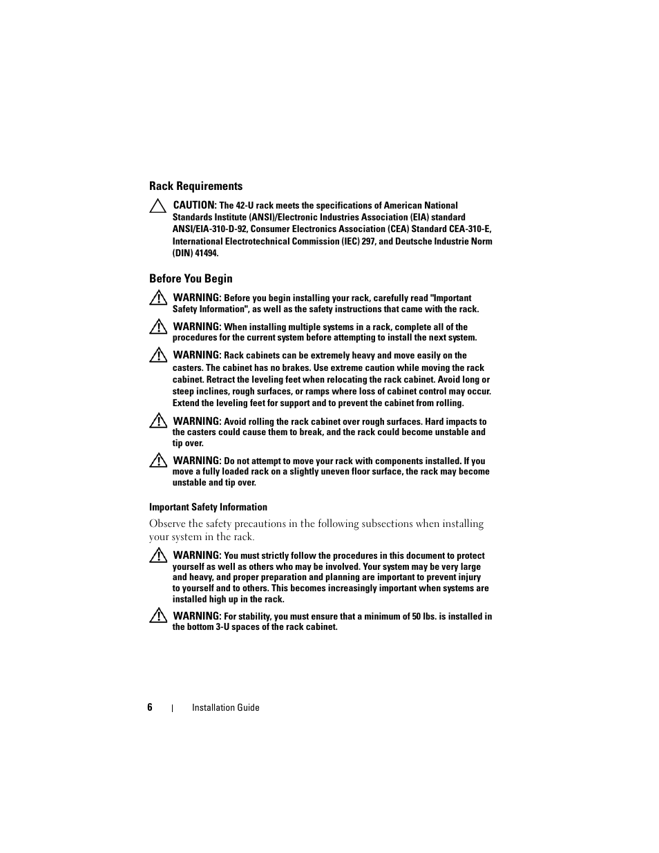 Rack requirements, Before you begin | Dell PowerEdge 4220 User Manual | Page 8 / 190