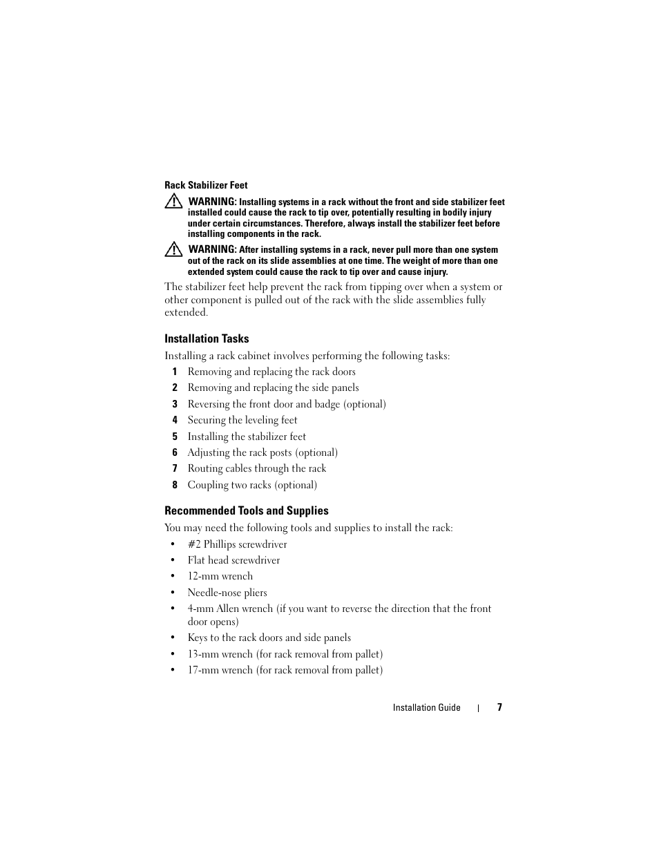 Installation tasks, Recommended tools and supplies | Dell PowerEdge 4220 User Manual | Page 9 / 190