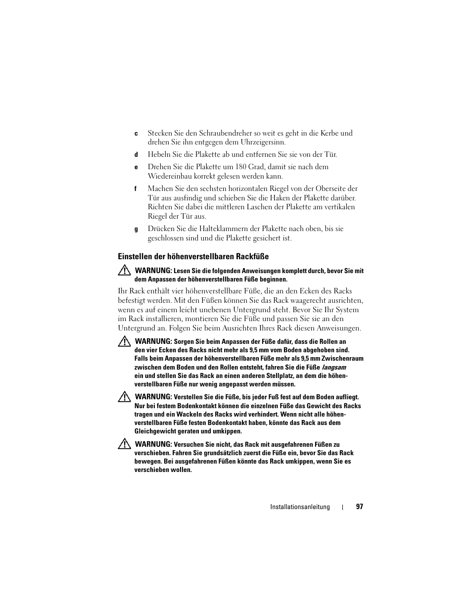 Einstellen der höhenverstellbaren rackfüße | Dell PowerEdge 4220 User Manual | Page 99 / 190