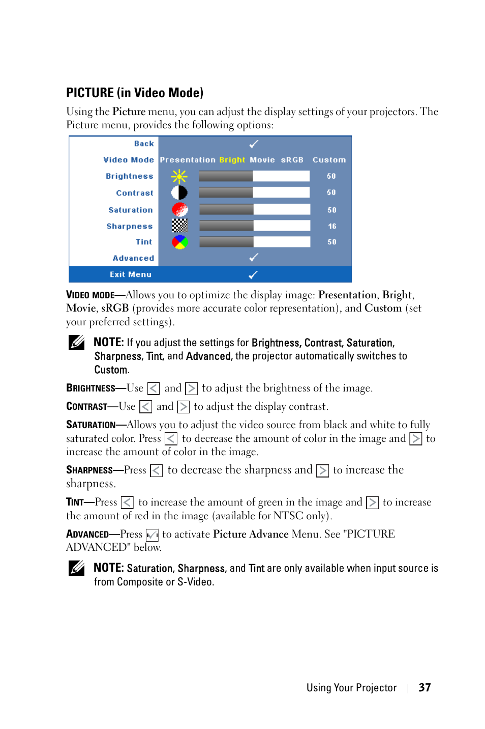 Picture (in video mode) | Dell 4610X User Manual | Page 37 / 98