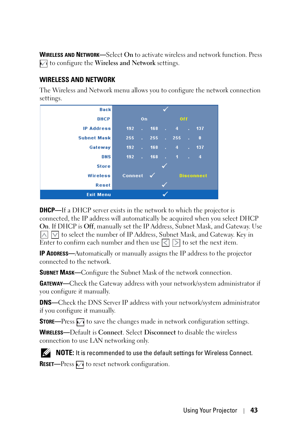 Wireless and network | Dell 4610X User Manual | Page 43 / 98