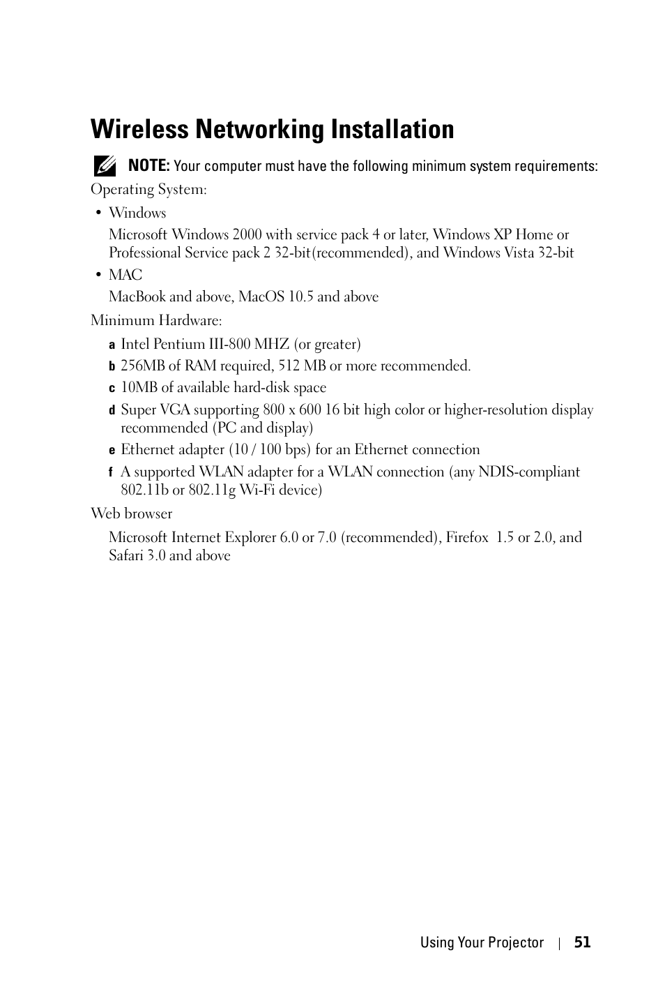 Wireless networking installation | Dell 4610X User Manual | Page 51 / 98