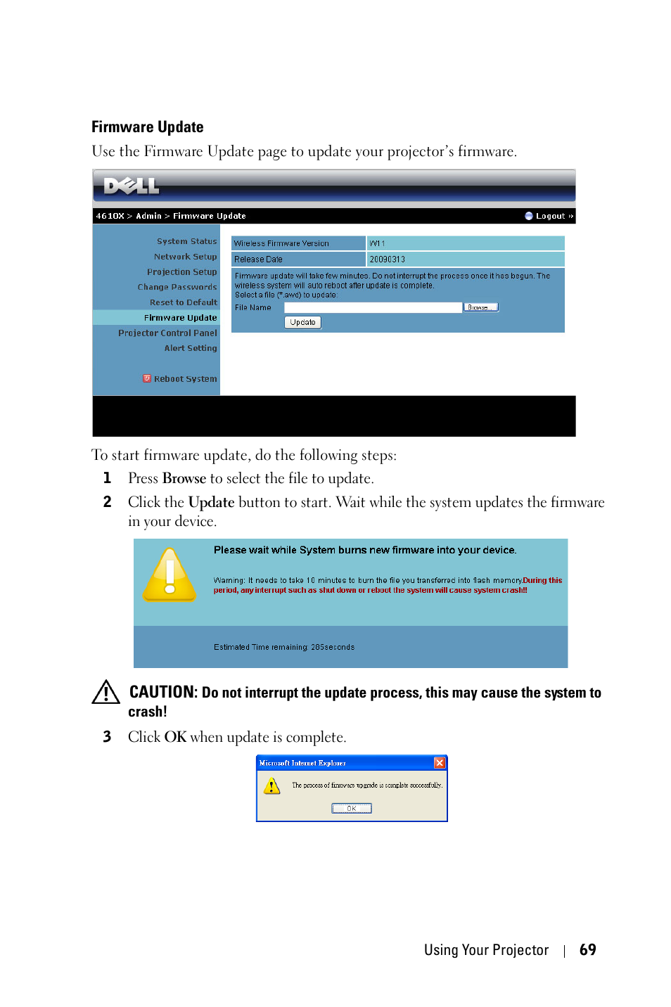 Firmware update | Dell 4610X User Manual | Page 69 / 98