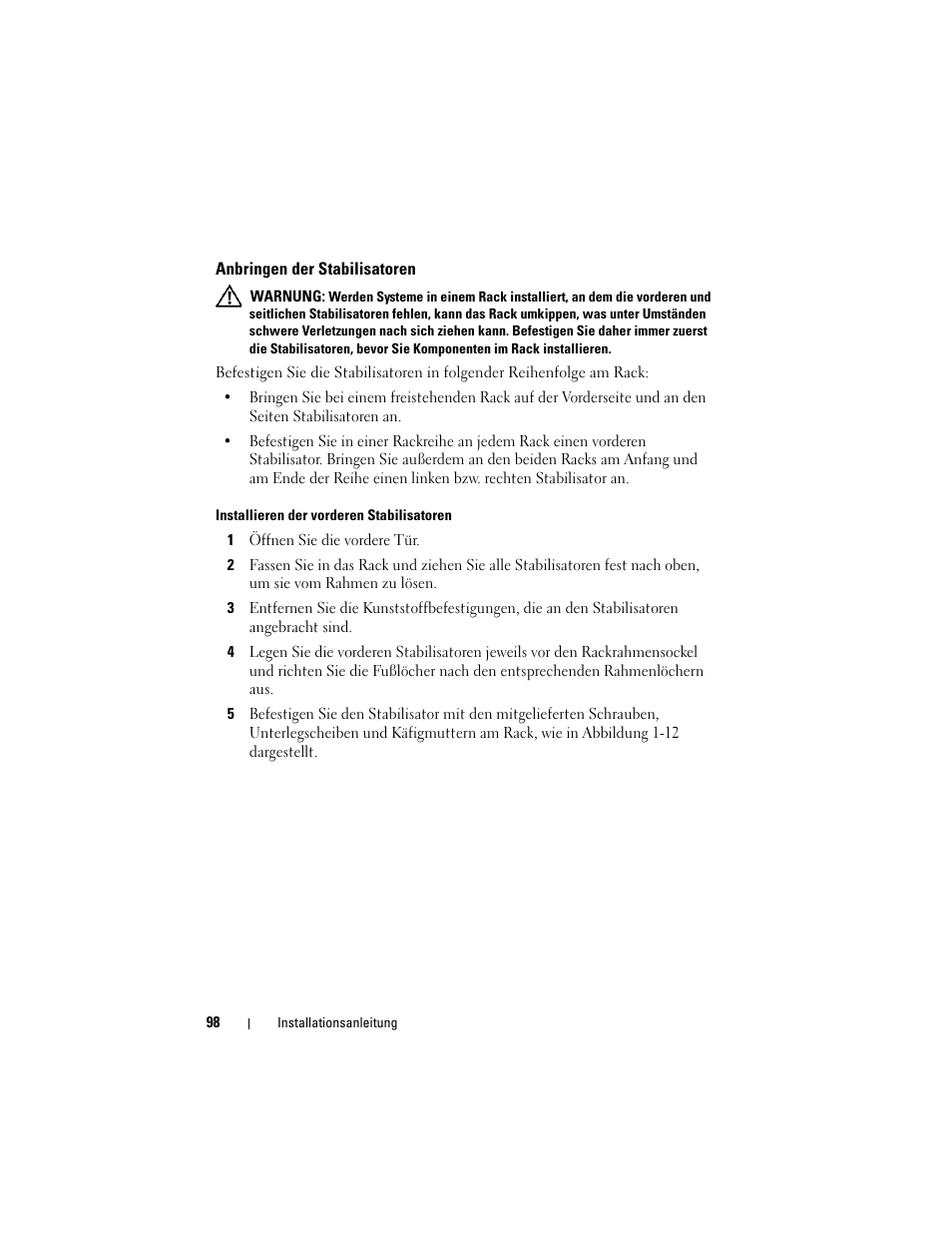 Anbringen der stabilisatoren | Dell PowerEdge 4820 User Manual | Page 100 / 186