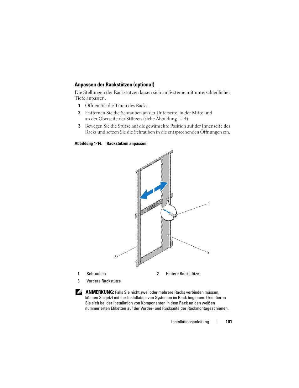 Anpassen der rackstützen (optional) | Dell PowerEdge 4820 User Manual | Page 103 / 186