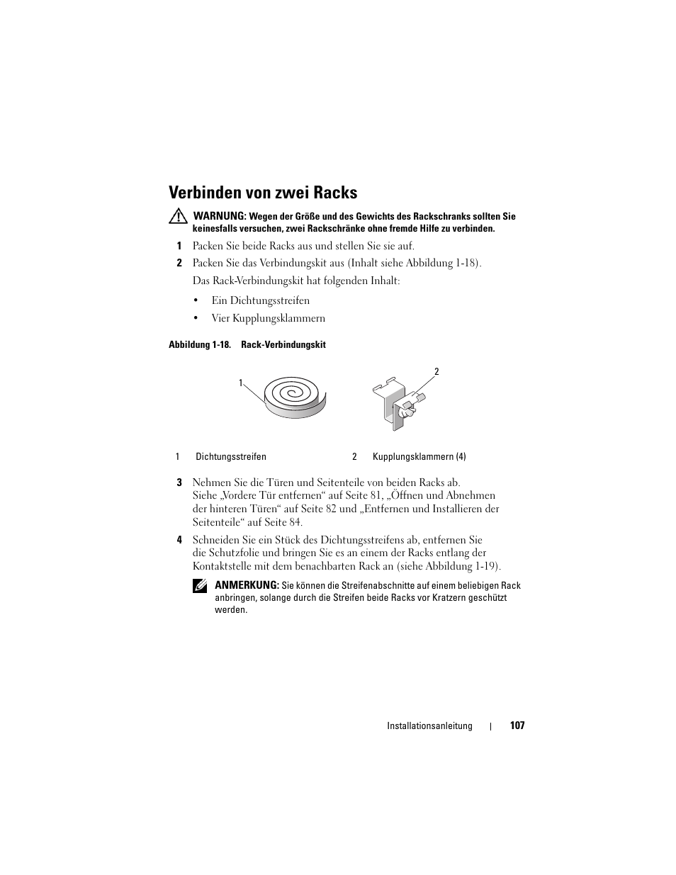 Verbinden von zwei racks | Dell PowerEdge 4820 User Manual | Page 109 / 186