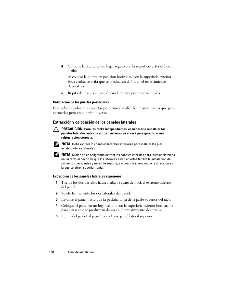 Extracción y colocación de los paneles laterales | Dell PowerEdge 4820 User Manual | Page 160 / 186