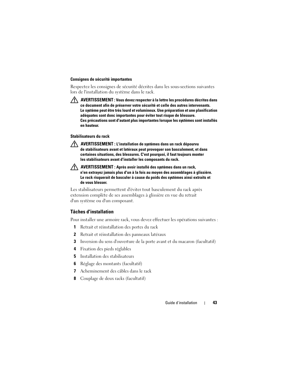 Tâches d'installation | Dell PowerEdge 4820 User Manual | Page 45 / 186