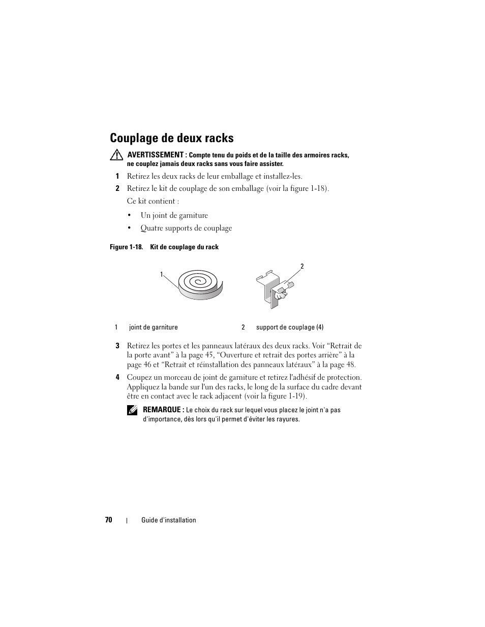 Couplage de deux racks | Dell PowerEdge 4820 User Manual | Page 72 / 186