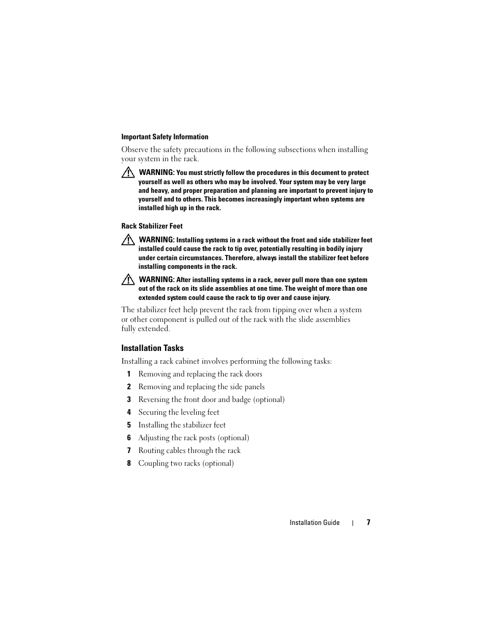 Installation tasks | Dell PowerEdge 4820 User Manual | Page 9 / 186